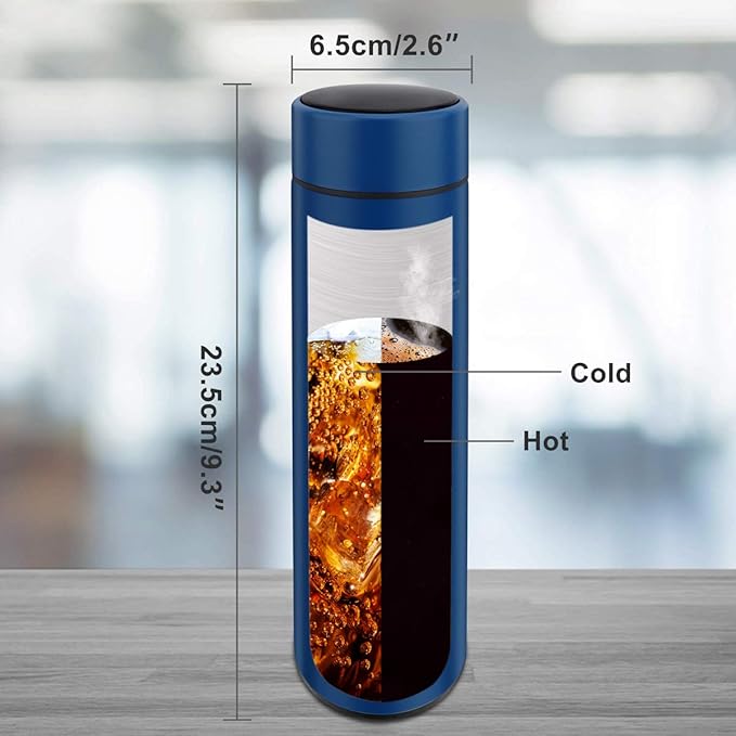 QiCheng&LYS Coffee Cup,Tea Infuser Bottle,Smart Sports Water Bottle with LED Temperature Display,17 OZ Vacuum-Insulated Stainless-Steel Water Bottle(Blue)