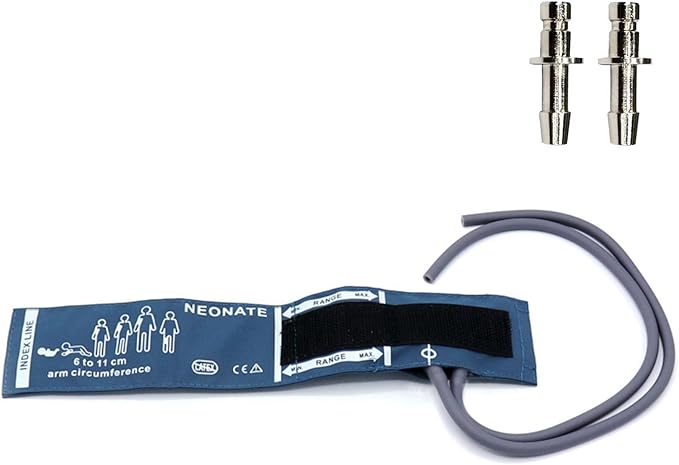 Universal NIBP Cuff with BP12 Connector for Neonate, 6-11 cm Reusable Dual Tube PU Replacement BP Cuff with Inner Airbag for Blood Pressure Monitor Machine