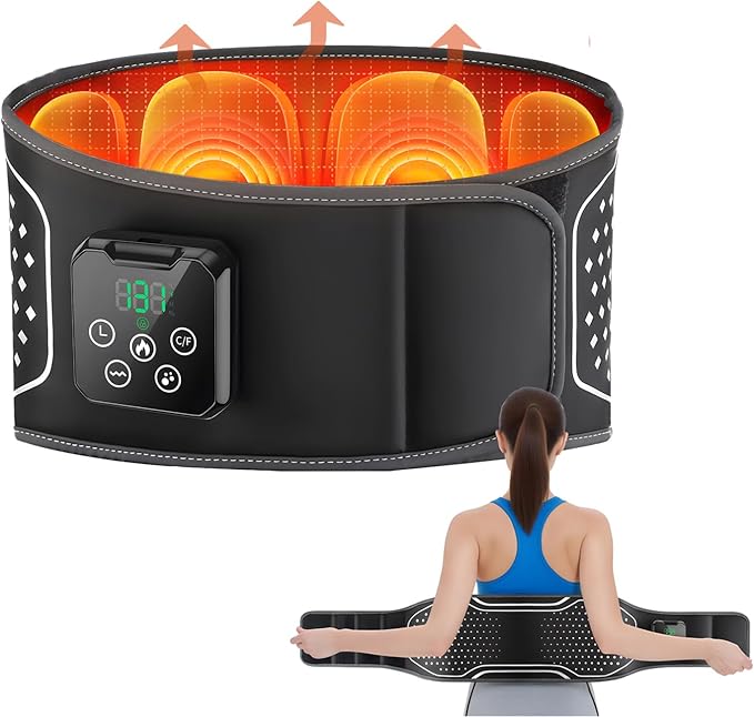 Cordless Hating Pad with Massager, Heating Pad for Back Pain Relief, Vibration Massage Heated Waist Belt Support, Portable Low Back Massager with 5 Heating Levels, Gifts for Women Men (Black-air)