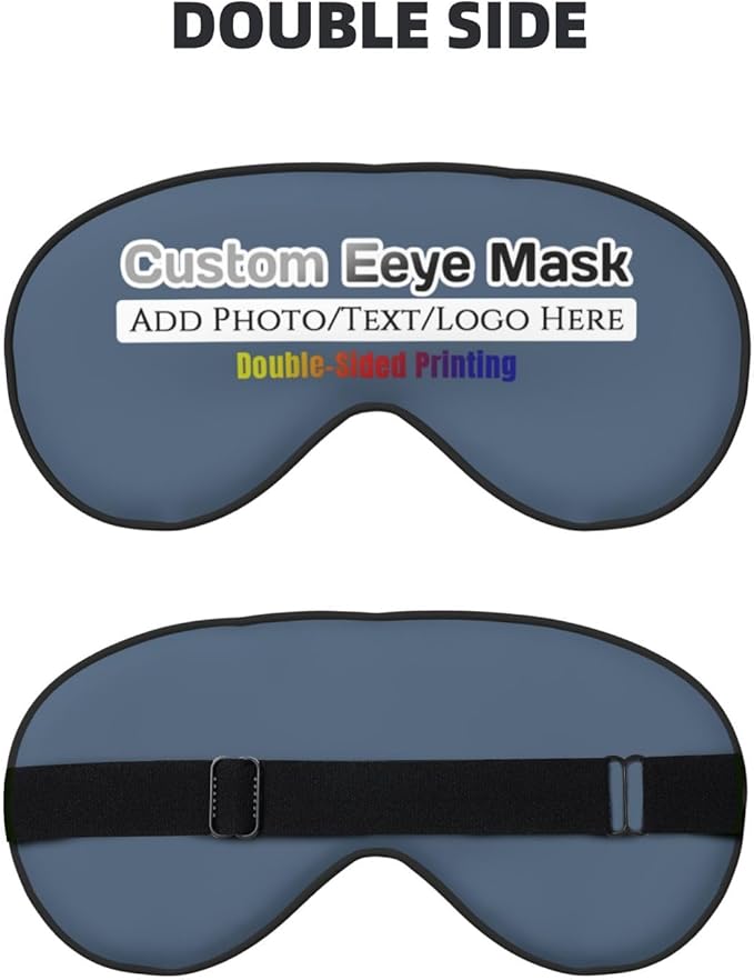 Custom Eye Mask,Add Your Image Text Personalized Sleep Shade Soft Blindfold Eyemask Blackout Eye Cover with Adjustable Strap for Sleep,Travel,Nap Indigo Blue