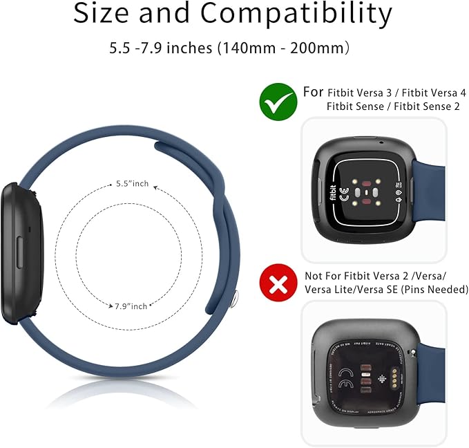 AK Silicone Bands Compatible with Fitbit Versa 4 & Sense 2 Bands for Women & Men, Soft Straps Replacement Wristbands for Fitbit Versa 3 & 4 / Sense & 2 Smart Watch (Navy Blue)