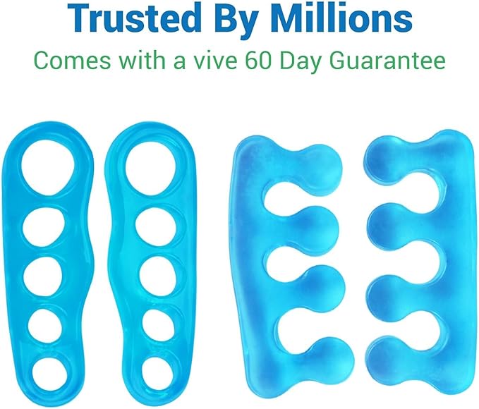 ViveSole Toe Separators for Men & Women Small (2 Pairs) - Silicone Gel Spreaders - Therapeutic Spa Stretchers for Plantar Fasciitis, Bunions, Overlapping Hammer Toe Spacers - Metatarsal Yoga Cushion