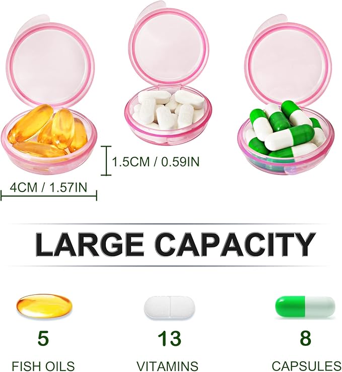UHOUSE Small Pill Box (3 Pack), Daily Mini Pill Organizer Portable for Purse Pocket,Travel Pill Case Medicine Storage Container Earplug Case(Red)