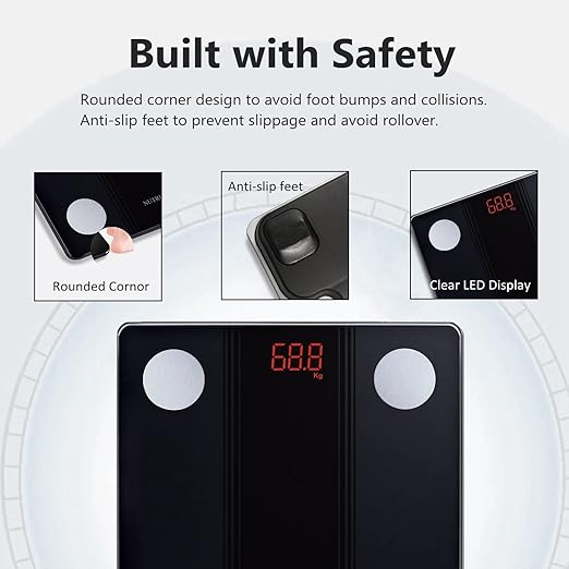 NUTRI FIT Bathroom Scale Smart Digital Bluetooth Scales for Body Weight, Body Fat, BMI Body Composition Analyzer Weighing Scale with High Precision Measurements Sync APP Heavy Duty 330lbs