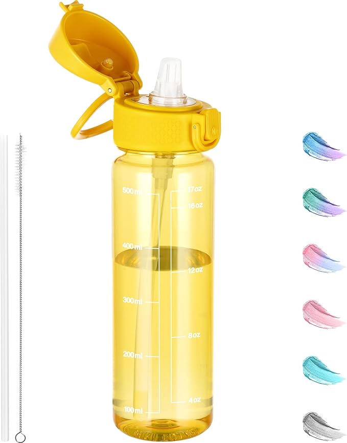 GOPPUS 17oz Kids Water Bottle for School -Straw, Leak-Proof Tritan Sports Bottle Time Marker Reusable for Girls Boys