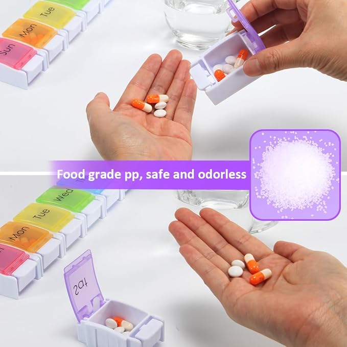 7 Day Pill Organizer, Removable Daily Cases with Rainbow Lids & Permanent Day Printing – No Stickers, Large Capacity Travel Medicine Holder for Pills, Vitamins & Fish Oil, Easy One-Handed Open (1/Day)
