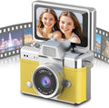 Mini Camera with Flip Screen, 2026 New Mini Digital Camera with 1.47 in LCD Screen, 1080P FHD Recording with 0.96" IPS Screen with 6 Retro Filters AVI, 32GB No Memory Card Included (Yellow)
