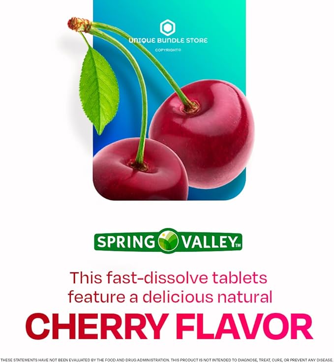 Unique Bundle Store Spring Valley, Vitamin B12 2500 MCG, B12 Quick-Dissolve Cherry Flavor Tablets Dietary Supplement, Vitamin B12, 120 Count + 7 Day Pill Organizer Included (Pack of 1)