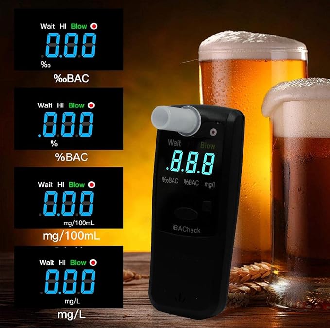 Breathalyzer with 10 Memories and LED Display, Visible at Night. Long Battery Life and Last 350 Test with Alkaline Batteries (Black 1)