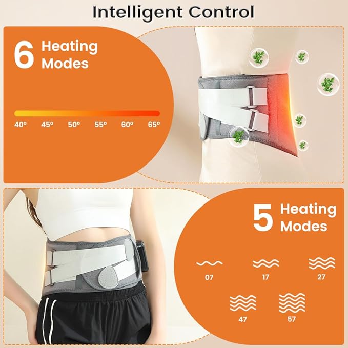 Cordless Heating Pad with Massager for Lower Back Pain Relief, Portable Wearable Wrap 5 Vibration & 3 Heat Levels for Period Cramps Relief, Gifts for Women Men Mom Dad Home Office Use(39.76x8.27in)