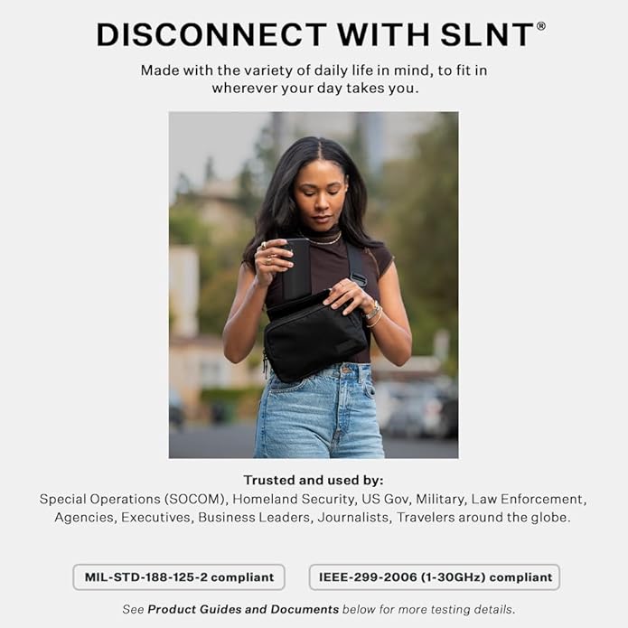 SLNT Compact Faraday Sling Bag with Signal Blocking Faraday Phone Sleeve, EMF-reducing, and RFID-blocking Pockets
