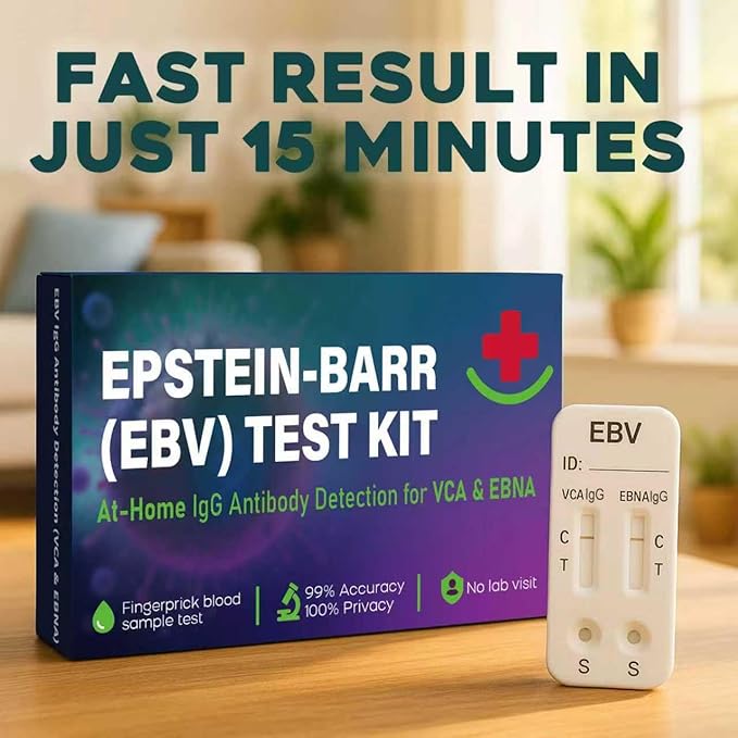 Epstein Barr (EBV) at-Home Test Kit | Detects IgG Response to VCA & EBNA | 15-Minute Rapid Result | Easy Fingerstick Sample