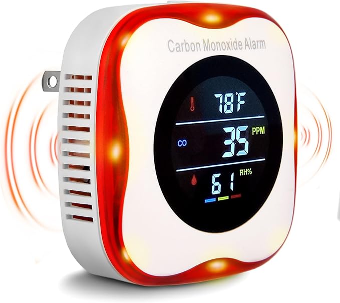Plug-in Carbon Monoxide Detector with Real-time CO Display and Temperature and Humidity Monitor, Suitable for Home, RV, Apartment, Indoor air Safety Plug-in CO Compact Alarm