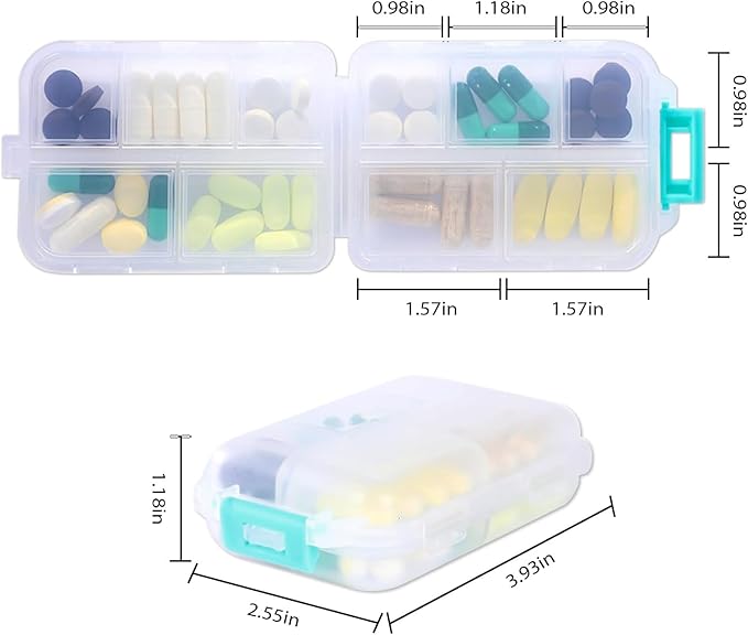 Travel Pill Organizer Portable Pocket Pill Case Small Pill Box for Purse Medicine Organizer Have 10 Compartments Storage Vitamin Fish Oil by INVODA (White)