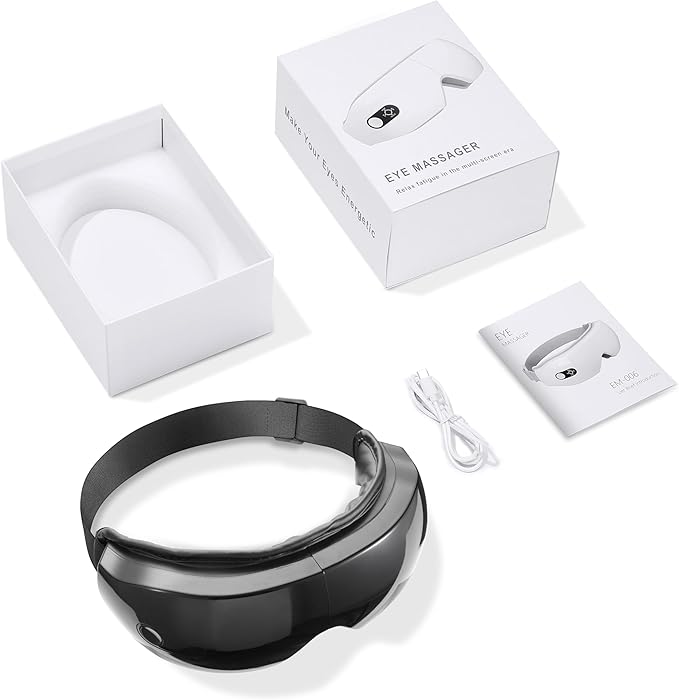 NOWWISH Eye Massager with Heat, Vibration and Bluetooth Music for Migraine Headache Relief, Cordless Heated Eye Mask with 6 Massage Modes, Relaxation -Birthday Gifts for Women Men -Black