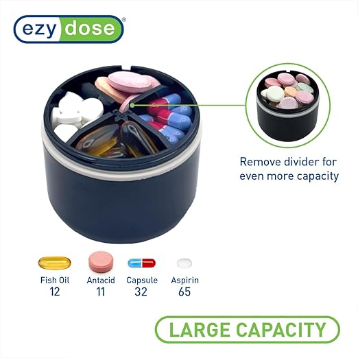 EZY DOSE Mini Vitamin Organizer, Multi Compartment, Portable and Compact Design, Easy Access Sliding Pill Dispenser, Supplement Organizer with Anti-Mix Design, Travel Friendly, Medium, Black and Cream