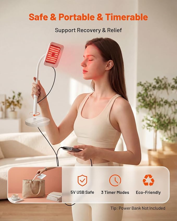 Red Light Therapy for Face and Body, 3 Wavelength 660nm 730nm 850nm Infrared Light Therapy Desk Lamp with 360°Adjustable Head & Phone Stand for Home Office Travel Portable Use, Ideal Gift for Women
