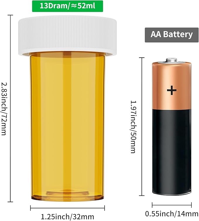 Empty Plastic Medicine Pill Bottles with Child Resistant Caps (12 Pack), 13 Dram Small Prescription Vial Medicine Containers Travel Pill Bottles Clear Pill Case Organizers