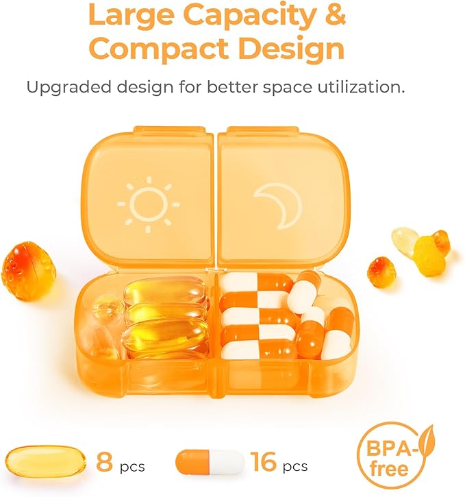 AUVON XL Weekly Pill Organizer 2 Times a Day, AM PM Pill Case with One-Side Large Opening for Easy to Use, Pill Box 7 Day Travel Medication Organizer for Medications, Vitamins, Fish Oils, Supplements