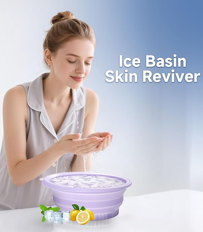 Face Ice Bath Bowl with Built-in Ice Tray, Collapsible Silicone Face Ice Plunge Bowl, Cold Therapy for Skin Tightening, Puffiness Reduction & Acne Relief - Ideal for Home & Travel