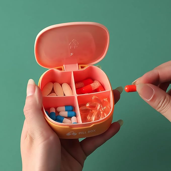 Pill Box 4 Times a Day Daily Pill Container Portable Pill Holder for Purse Compact Medicine Pill Organizer Vitamin Case Ideal for Travel (Pink)