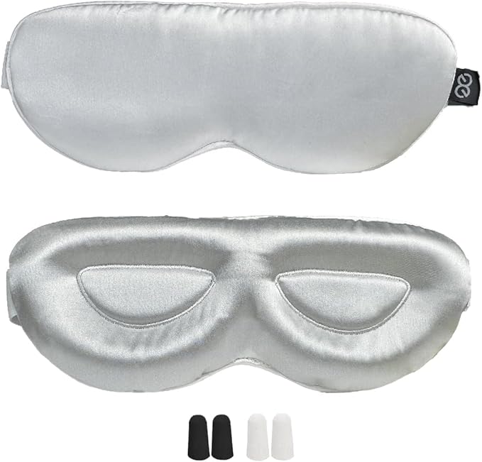 PROMEED 23 Momme Mulberry Silk Sleep Mask - Ultra Soft No-Pressure 3D Contoured Eye Mask with Eye Cups, Adjustable Blackout Sleeping Mask for Women & Men (Light Grey)