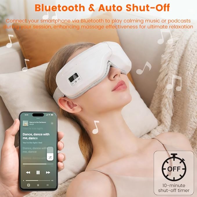 Rejuvenating Heated Eye Massager with 5 Modes, Portable & Foldable Sleep Mask for Migraine Relief and Strain Reduction, Bluetooth-Enabled Eye Massager for Relaxation, Ideal Gift for Parents