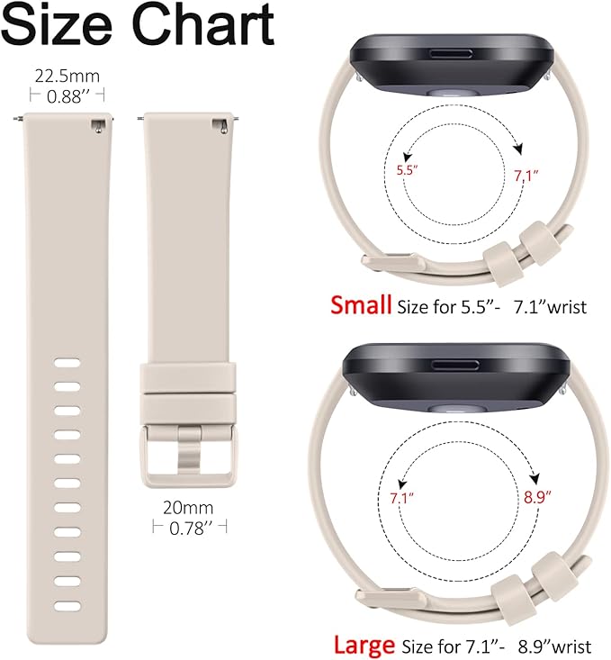 Mugust Sport Bands Compatible with Fitbit Versa 2 / Fitbit Versa/Versa Lite/Versa SE, Classic Soft Silicone Replacement Wristbands Straps for Fitbit Versa 2 Smart Watch Women Men (Small,Starlight)