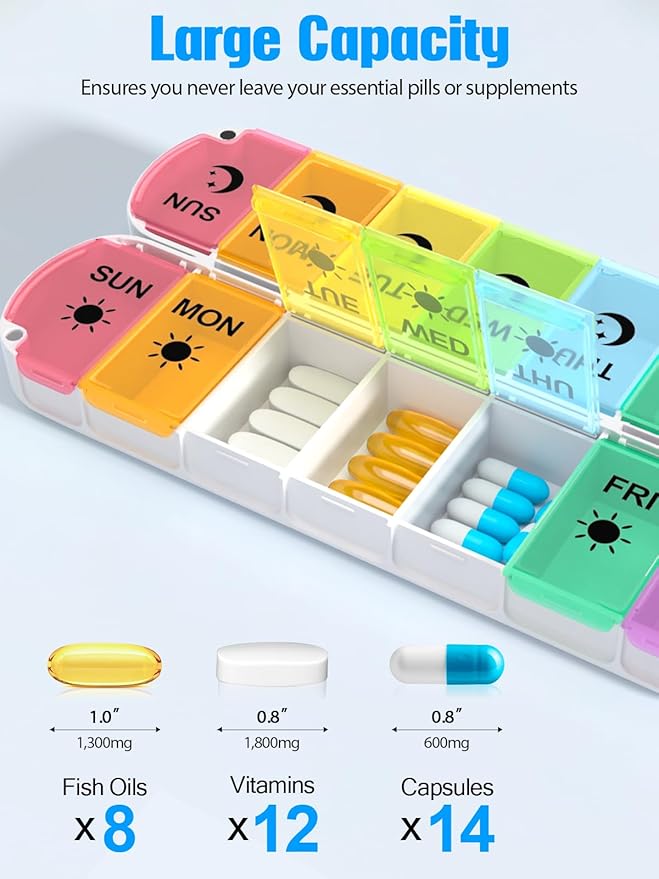 Magnetic Foldable Weekly Pill Organizer 2 Times a Day,Gelibo 7 Day AM PM Pill Box with Dual-Protection,BPA-Free Large Travel Pill Case for Vitamins/Fish Oils/Supplements,Easy to Open for Arthritis