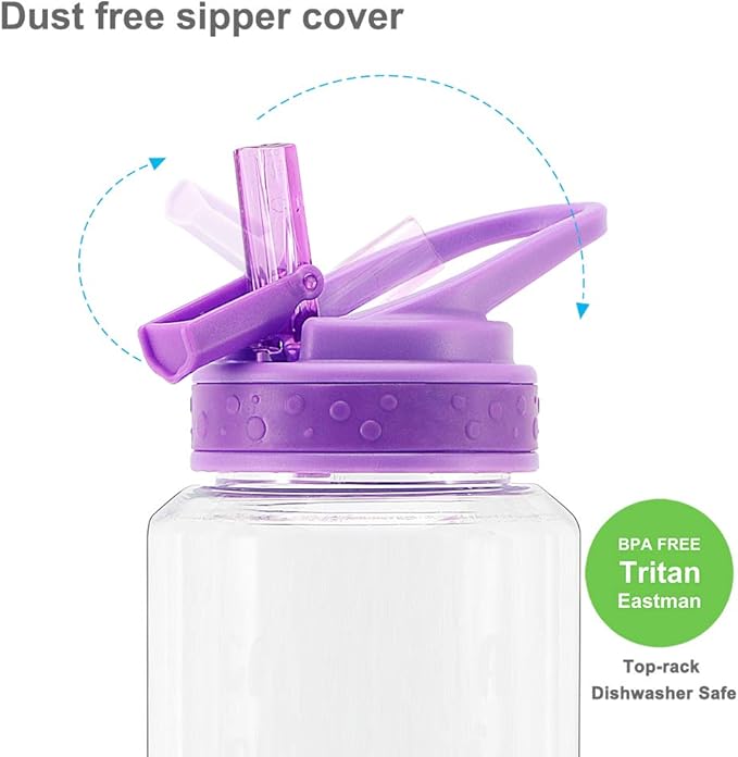 Home Tune 32oz Motivational Water Bottle with Straw & Time Marker, BPA FREE, Dustproof Flip Straw, Leak Proof, Easy Clean (Mermaid)