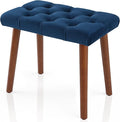 AKLOT Velvet Upholstered Piano Bench: Rubberwood Legs with 300-Pound Load Capacity, Ergonomically Set Seat Height, Easy Assembly, Purpose Keyboard Stool for Vanity, Bedroom & Living Room (Dark Blue)