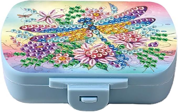 C'eitura DIY Dragonfly Diamond Art Painting Blue Pill Organizer with 6 Lid Detachable Compartments, Fun DIY Craft Project for Adults, Elegant Pill Case for Purse & Travel