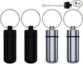 Premium Aluminum Alloy Pill Box Keychain Pill Holder Keychain Ring (Black Silver) (4 Pack)
