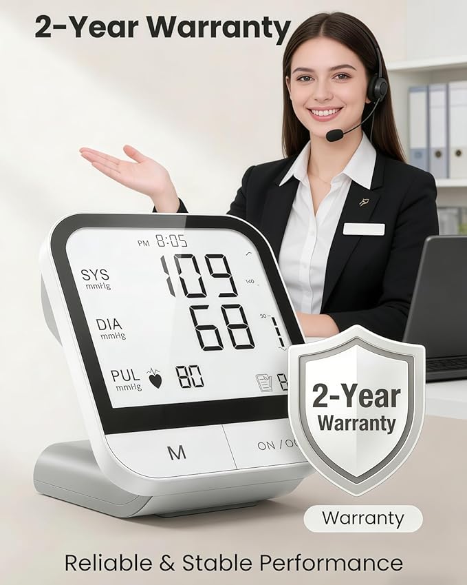 Arm Blood Pressure Monitor No App, 4.5" Large Screen, Extra Large Cuff 23-47cm, Voice Broadcast, Upper Arm BP Machine for Seniors Home Use