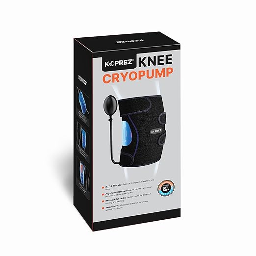 Koprez Knee CryoPump | Adjustable and Reusable Knee Ice Pack Wrap for Knee Pain Relief | Universal Fit with Adjustable Compression Pump | Knee Ice Wrap for Men and Women