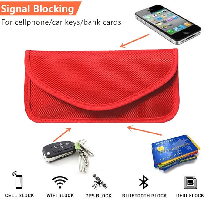 Faraday Key Fob Protector (2 Pack), Premium Faraday Bag/Pouch, Car Key Signal Blocker, Signal Blocking Bag for Cell Phone Privacy P (Red)