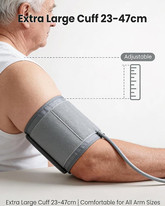 Arm Blood Pressure Monitor No App, 4.5" Large Screen, Extra Large Cuff 23-47cm, Voice Broadcast, Upper Arm BP Machine for Seniors Home Use