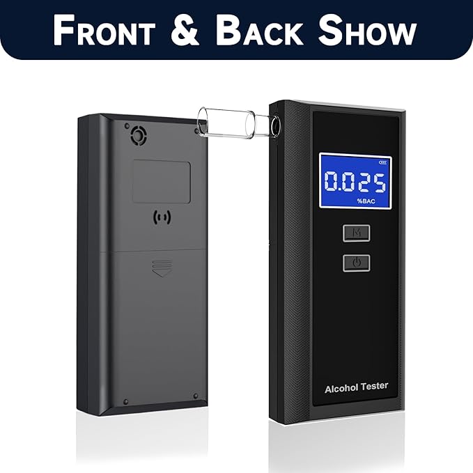 Breathalyzer with 15 Mouthpieces & Carrying Bag - Portable Breathalyzers for Alcohol Tester Digital LCD Display Fast BAC Estimate Audio Alarm, 50 Record for Personal Screening Home Party Use