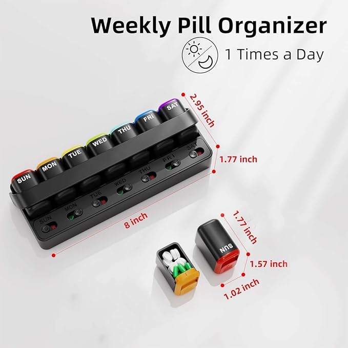 Weekly Pill Organizer 7 Day Pill Organizer one time a Day with Reminder, Detachable Travel Pill Case, Large Capacity Medicine Organizer for Vitamins, Supplements & Daily Medications (White)