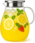 1 Gallon Glass Pitcher Water Jug with Lid – Family Size Large Drink Pitcher for Lemonade Iced Tea Cold Brew, Perfect for BBQ Kitchen Party