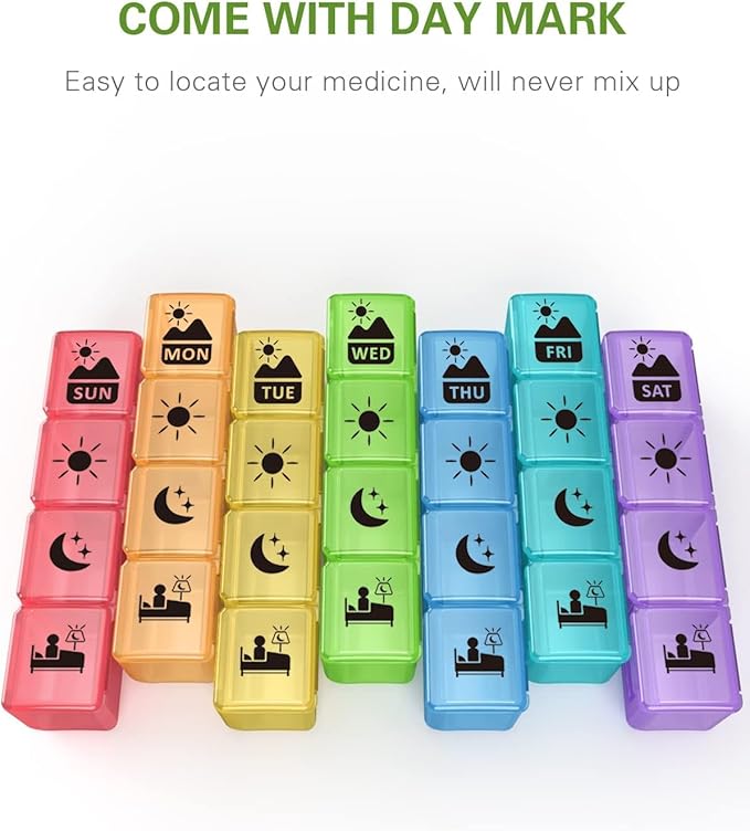 Fullicon Large Weekly Pill Organizer 4 Times a Day,7 Day Pill Box, Portable Medicine Organizer for Supplements Vitamin Pill Case Black