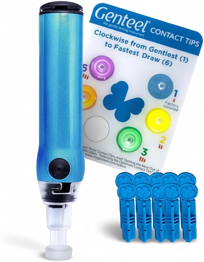 Genteel Lancing Device - Pain-Free Vacuum Lancing Device for Diabetes Testing - Blood Sugar, Glucose, Ketone, and DNA Home Tests (Butterfly Blue)