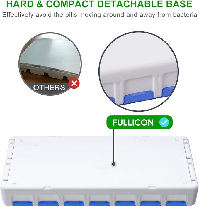 Weekly Pill Organizer 7 Day 2 Times a Day Extra Large, Quick Fill 2020 Fullicon AM PM XL Daily Pill Cases Pill Box with Detachable Base - White/Blue (Patent Registered)