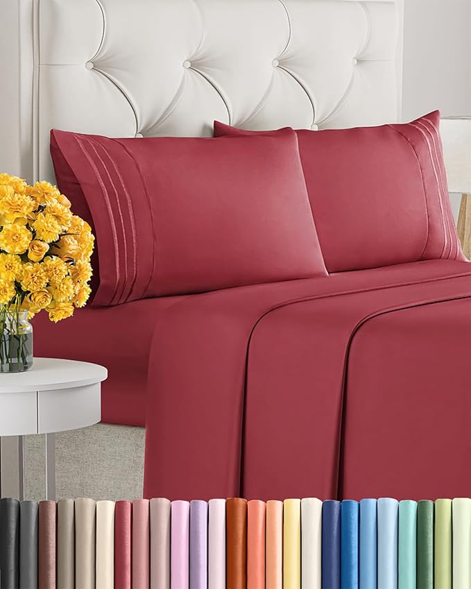 King Size 4 Piece Sheet Set - Extra Soft, Breathable And Cooling Sheets - Hotel Luxury Durable Bed Sheets for Women & Men - Deep Pockets, Easy-Fit & Wrinkle-Free Sheets - Berry Oeko-Tex Bed Sheet Set
