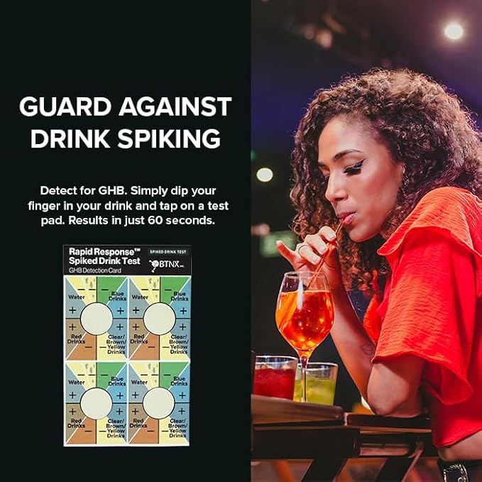 Rapid Response Spiked Drink Test - GHB Detection Card for Beverages. Easy to use, Safe, Avoid Drink Spiking. Drug Testing kit for Bars, Clubs, Parties, Compliant with California Law (2 Pack)
