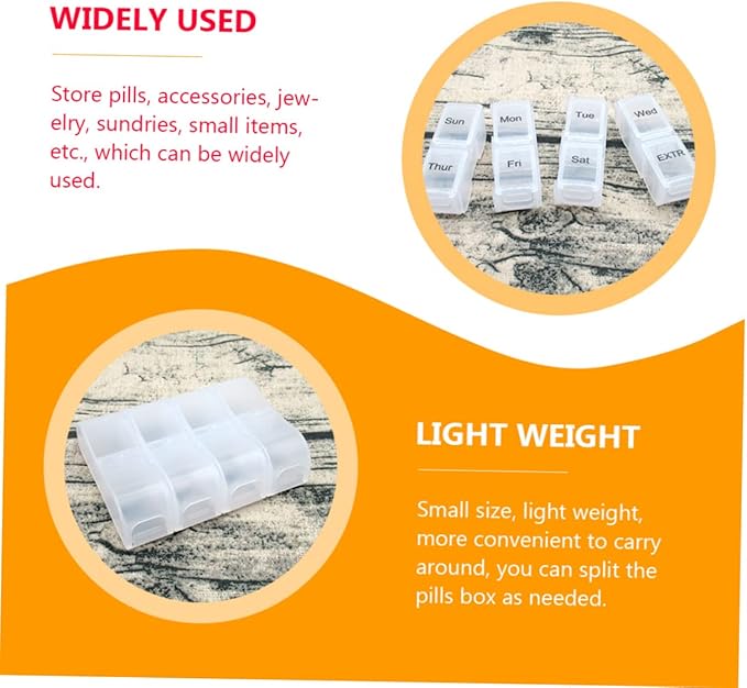 GLEAVI 2pcs Weekly Detachable Organizer Eight Container for Convenient Medicine Management Travel-Friendly Storage Box for Vitamins and Items