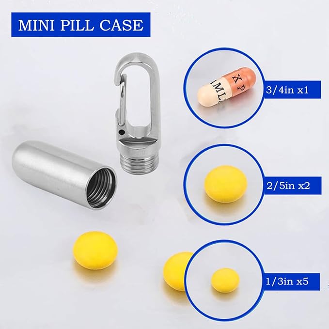 Stainless Steel Pill Container, Sealing Waterproof Portable Keychain Pill Holder Keychain Pill Holder for Outdoor Travel Purse