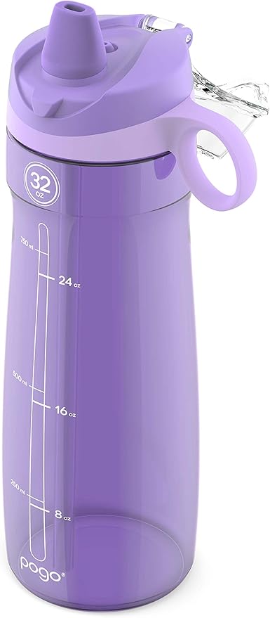 Pogo Plastic Water Bottle with Straw Lid and Carry Handle, Reusable, BPA Free, Dishwasher Safe, Perfect for Travel, School, Outdoors, and Gym | 32oz, 40oz