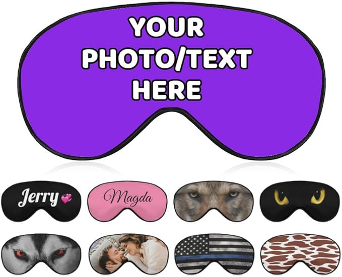 AMAPARK Custom Sleep Mask Add Your Own Design Personalized Photo Text Logo Soft Sleeping Masks for Men Women Wedding Anniversary Customized Gift, Blue Violet
