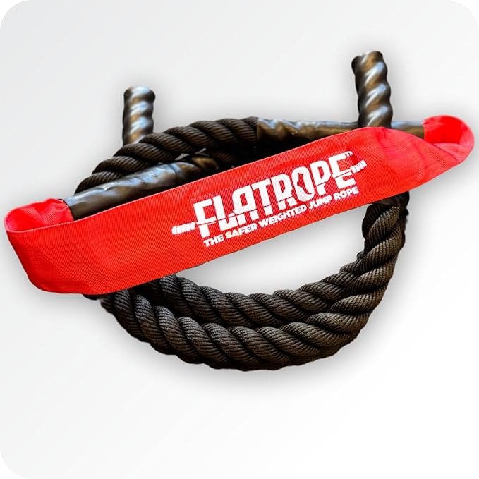 Patented FLATROPE 5lb Weighted Jump Rope, Heavy Flat-Mesh Design to Reduce Ankle Injury, Adjustable Strength-Training Rope for Muscle Building, Conditioning & HIIT, Home Gym Fitness Equipment for CrossFit, HYROX, Spartan, DEKA Athletes